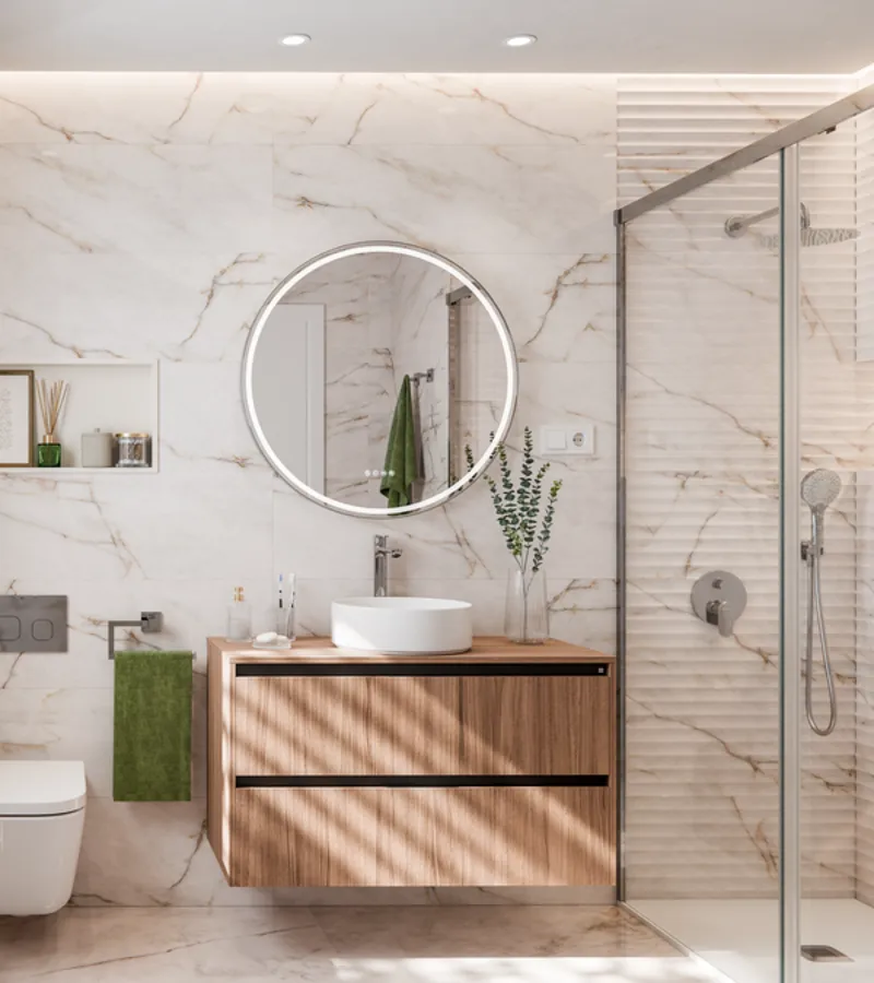 rifacimento bagno moderno Milano con doccia italiana e marmo